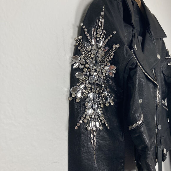 BLANK NYC WOMENS BLACK LONG SLEEVES EMBELLISHED BIKER SIZE XS - Picture 4 of 12